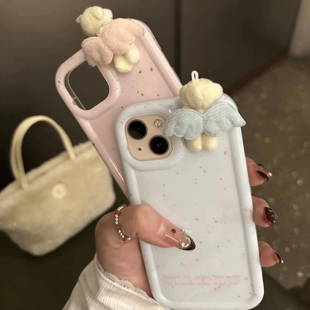 Cute Plush Angel Wings Teddy Bear iPhone Case