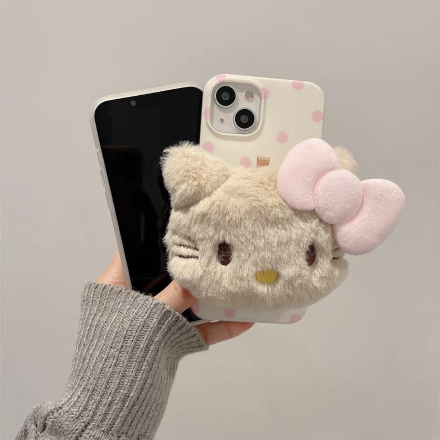 Cute Plush Hello Kitty Stand iPhone Case