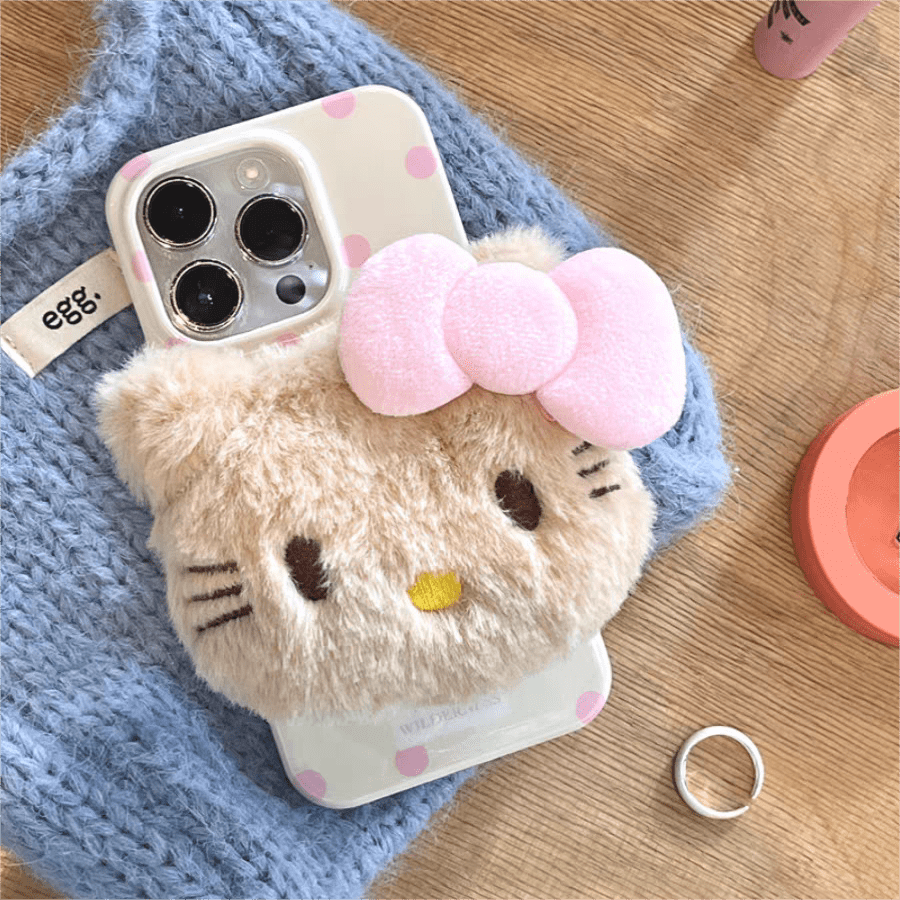 Cute Plush Hello Kitty Stand iPhone Case