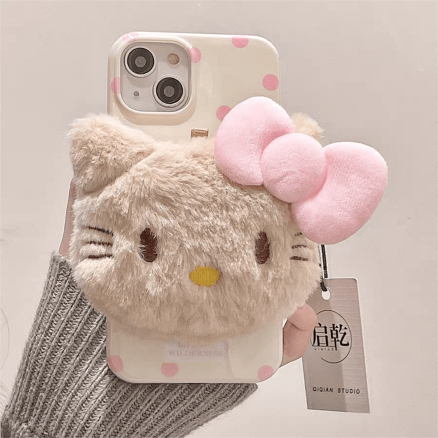 Cute Plush Hello Kitty Stand iPhone Case