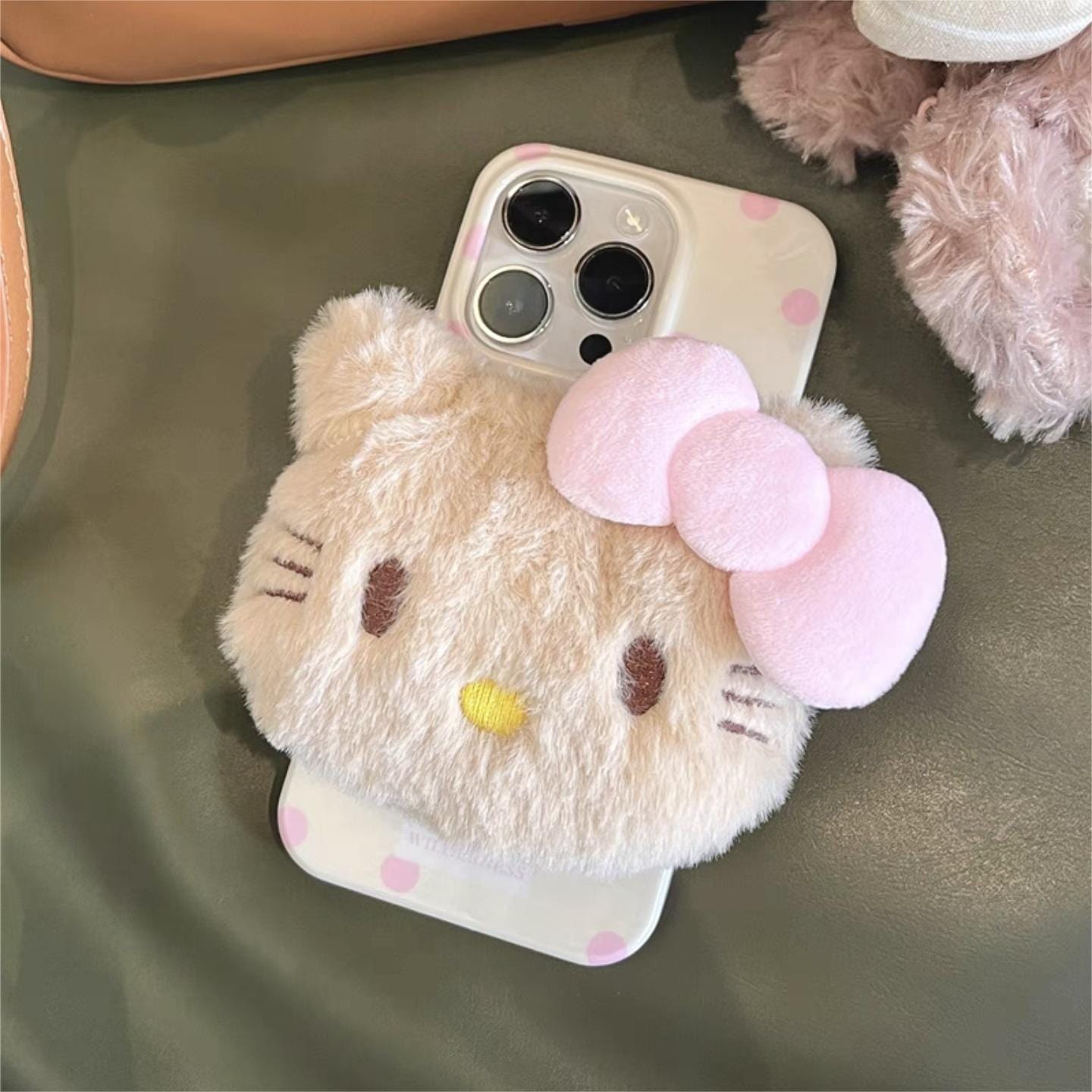 Cute Plush Hello Kitty Stand iPhone Case