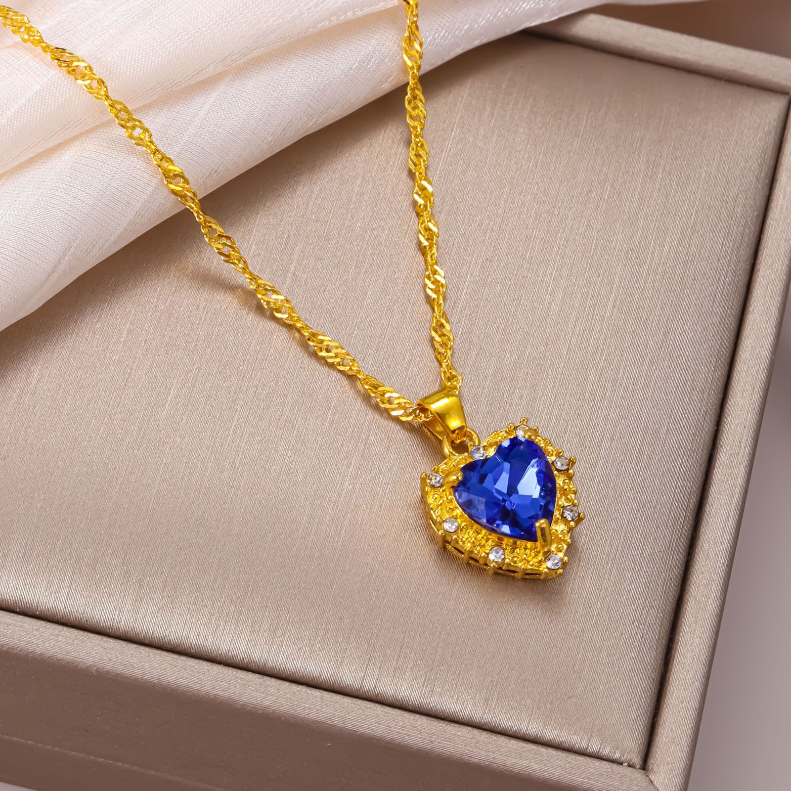 CZ Inlaid Crystal Heart Pendant Necklace