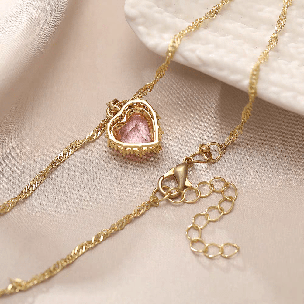 CZ Inlaid Crystal Heart Pendant Necklace