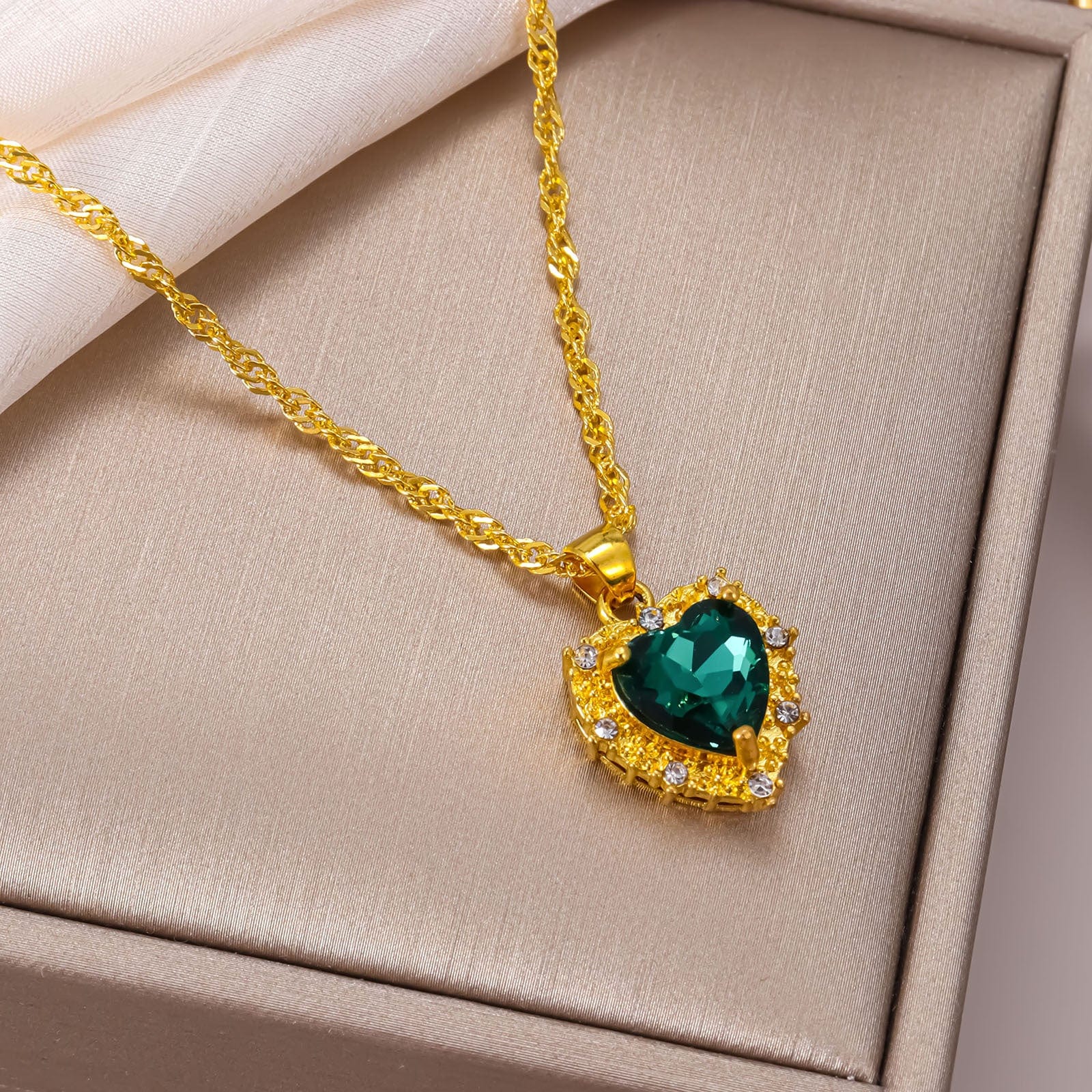 CZ Inlaid Crystal Heart Pendant Necklace