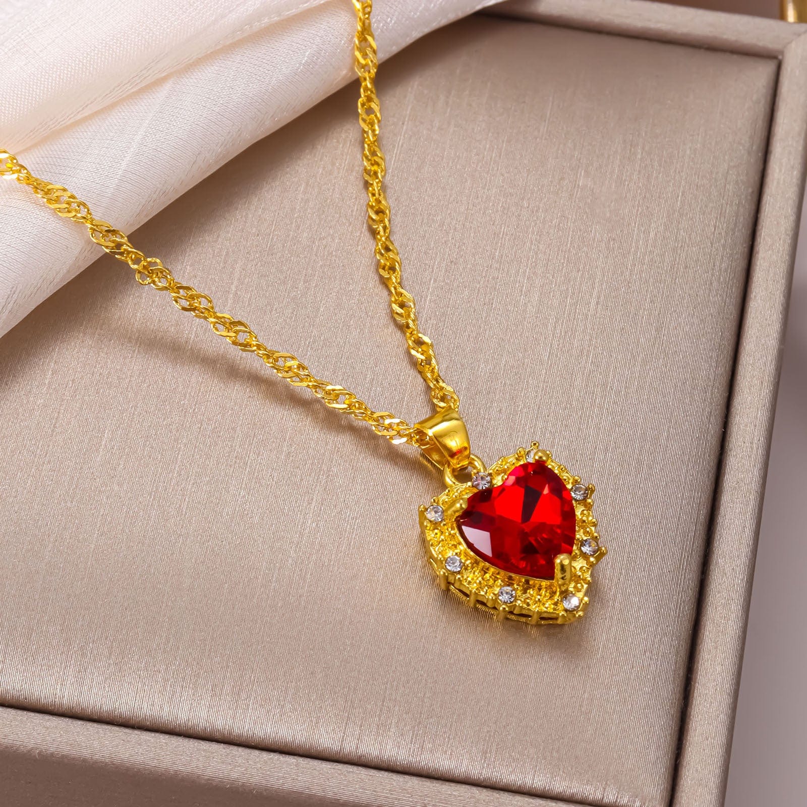 CZ Inlaid Crystal Heart Pendant Necklace