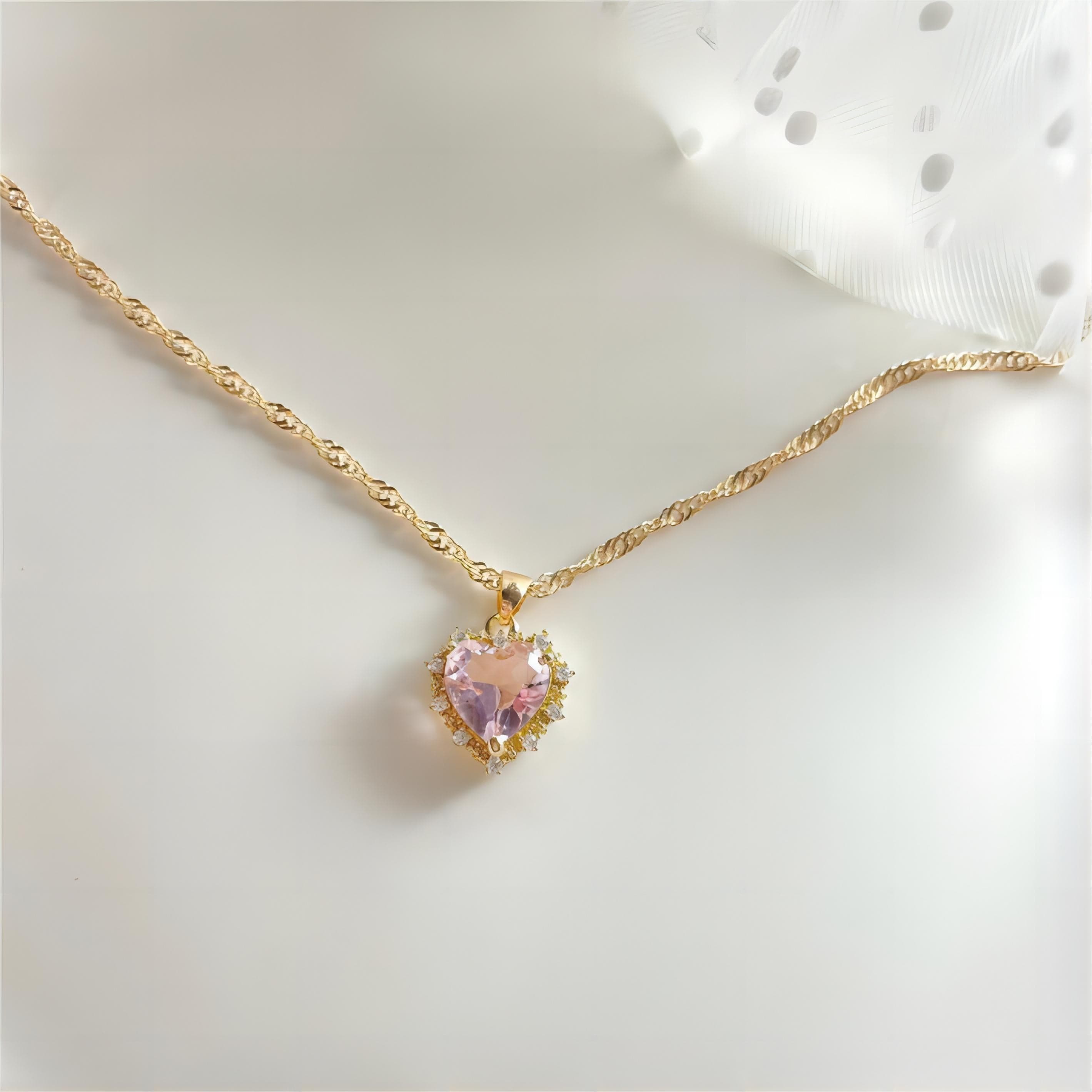 CZ Inlaid Crystal Heart Pendant Necklace