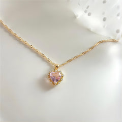 CZ Inlaid Crystal Heart Pendant Necklace