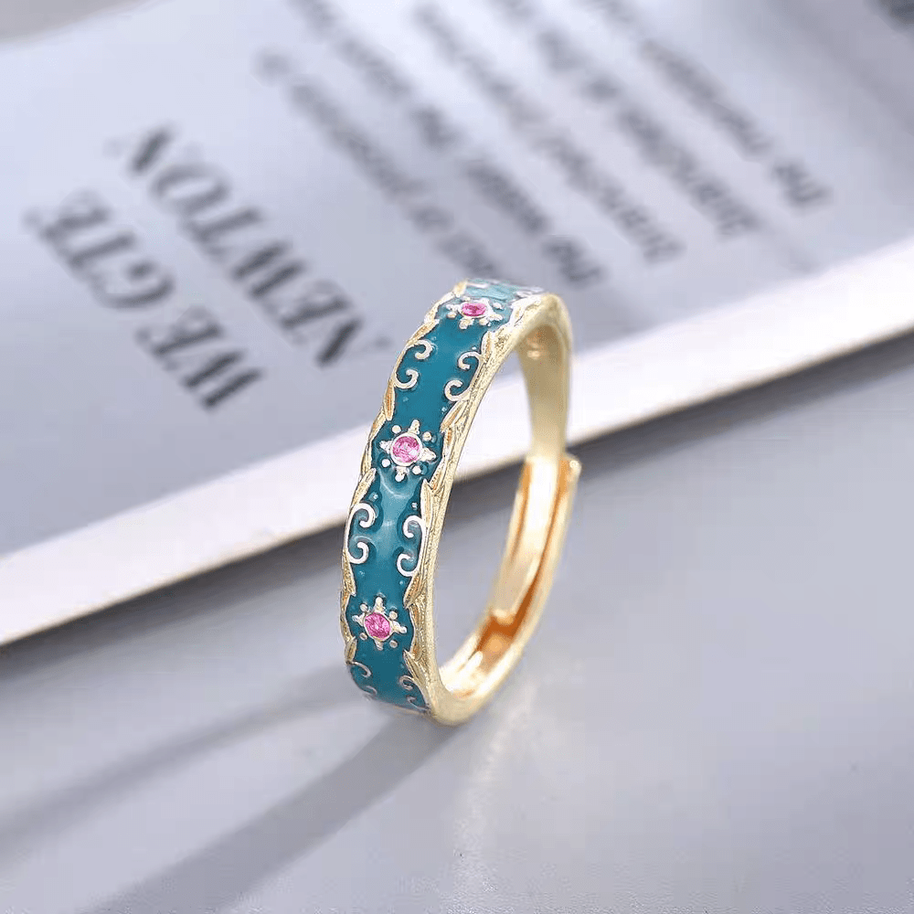 CZ Inlaid Enamel English Floral Ring