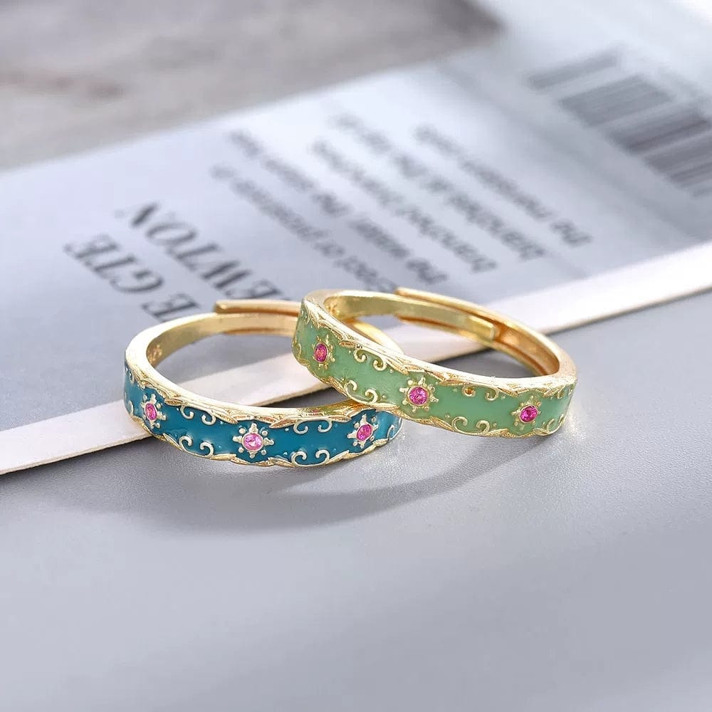 CZ Inlaid Enamel English Floral Ring