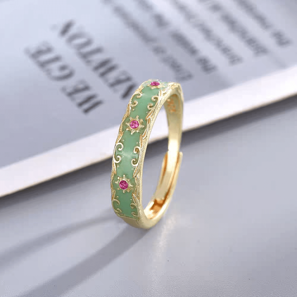 CZ Inlaid Enamel English Floral Ring