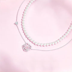 CZ Inlaid Pink Crystal Floral Heart Necklace