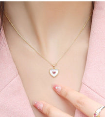 Dainty 18K Gold Filled Rhinestone Inlaid Natural Shell Heart Pendant Necklace