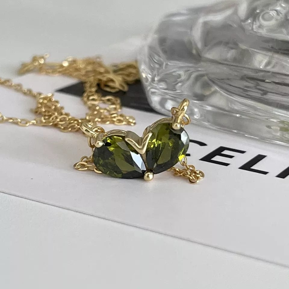 Dainty 24k Gold Plated Emerald Heart Necklace