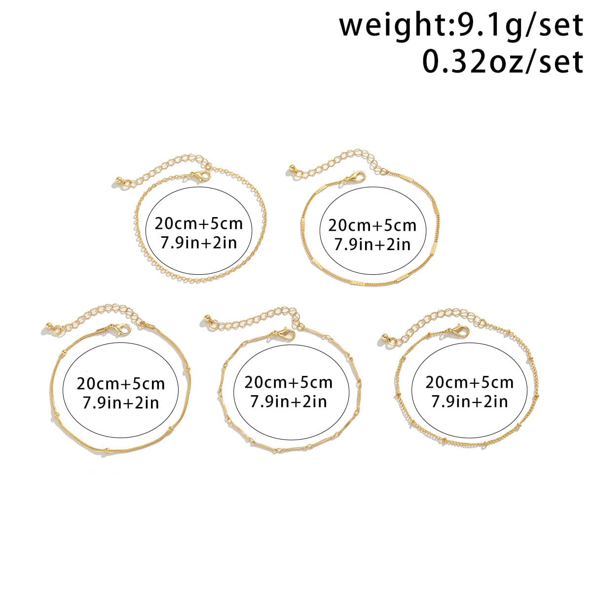 Dainty 5 Pieces Stackable Chain Anklet Set