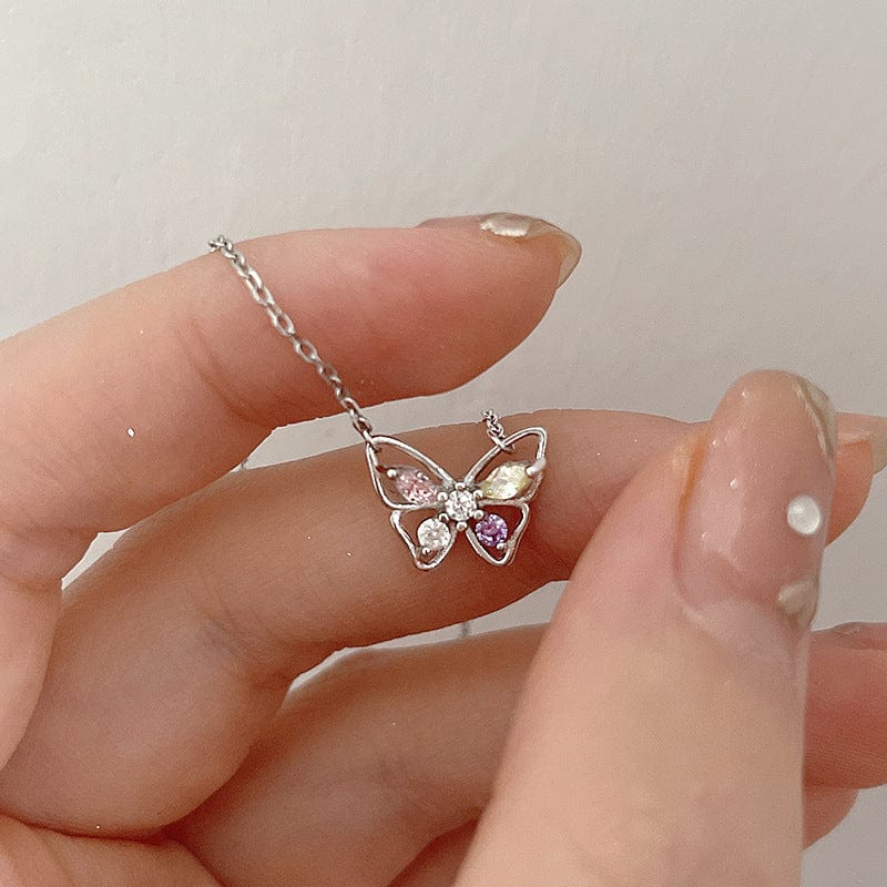 Dainty Colorful CZ Inlaid Butterfly Necklace