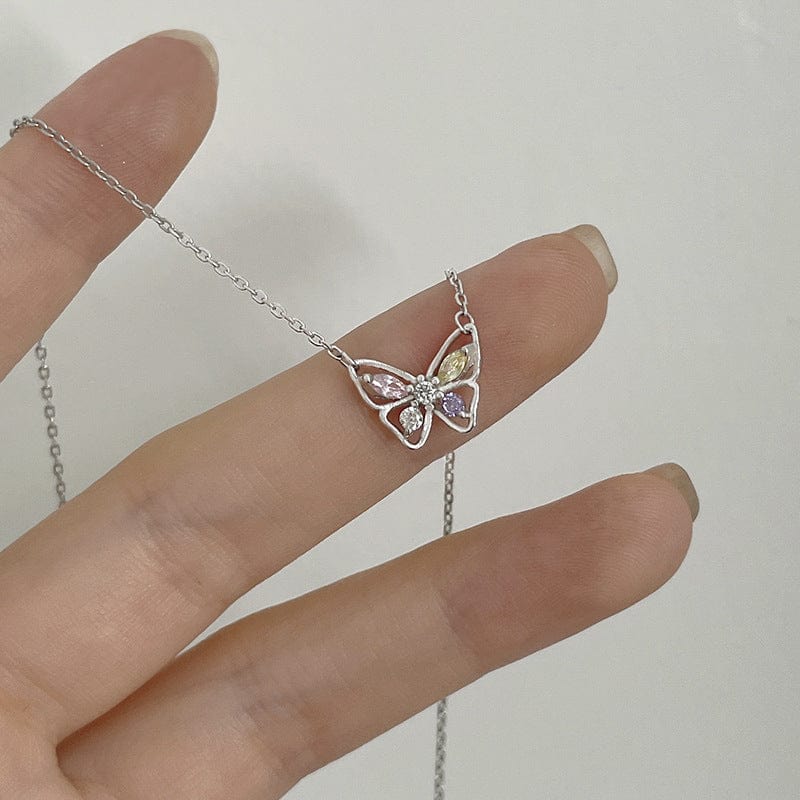 Dainty Colorful CZ Inlaid Butterfly Necklace