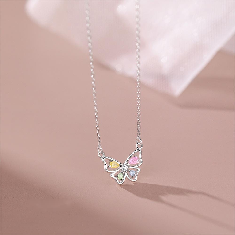 Dainty Colorful CZ Inlaid Butterfly Necklace