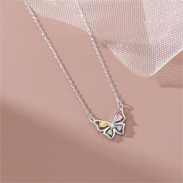 Dainty Colorful CZ Inlaid Butterfly Necklace