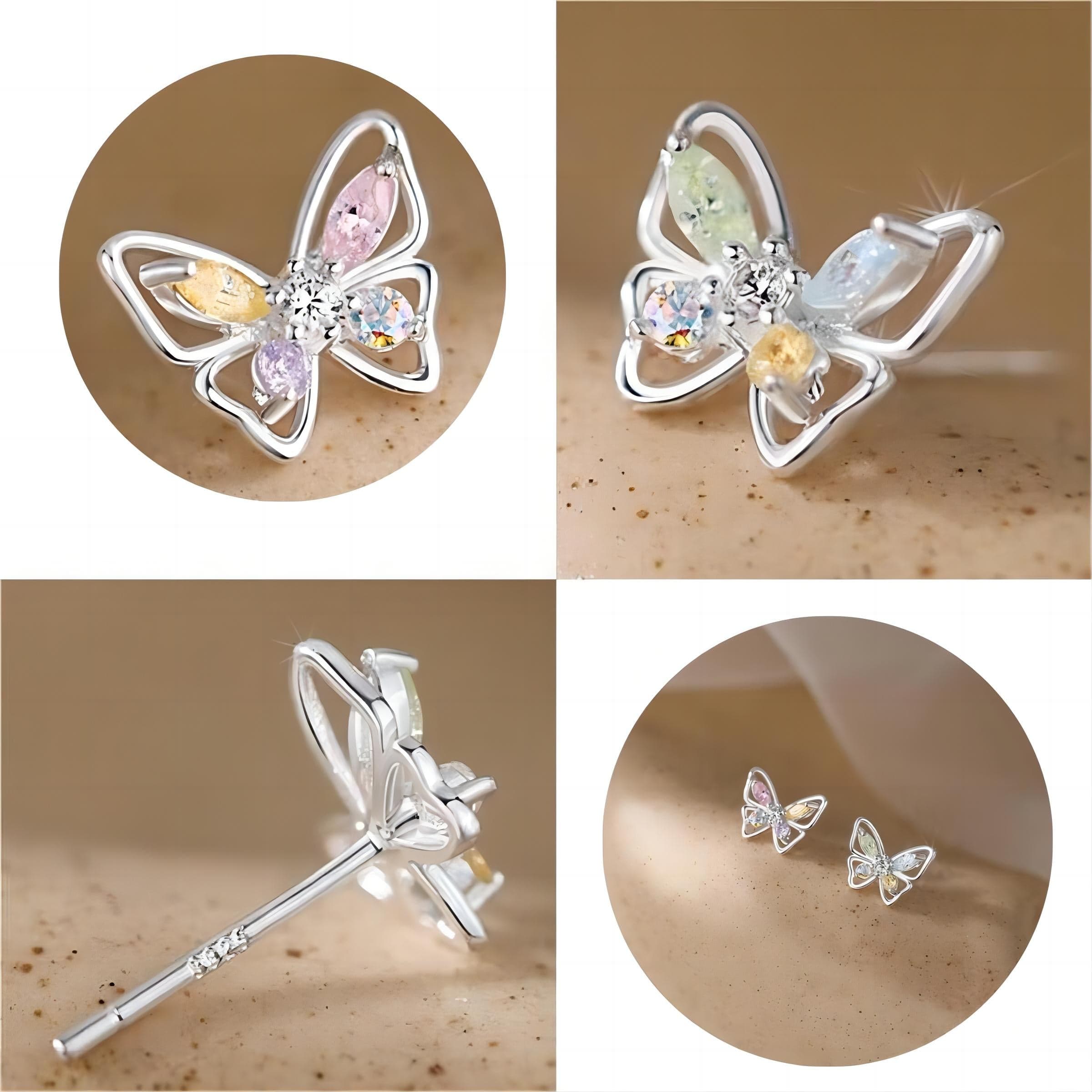 Dainty Colorful CZ Inlaid Silver Butterfly Earrings