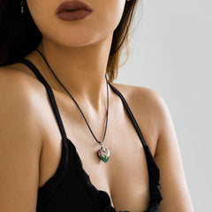Dainty Colorful Heart Pendant Wax Cord Choker Necklace