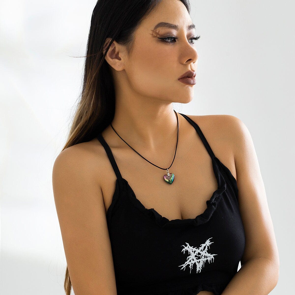 Dainty Colorful Heart Pendant Wax Cord Choker Necklace