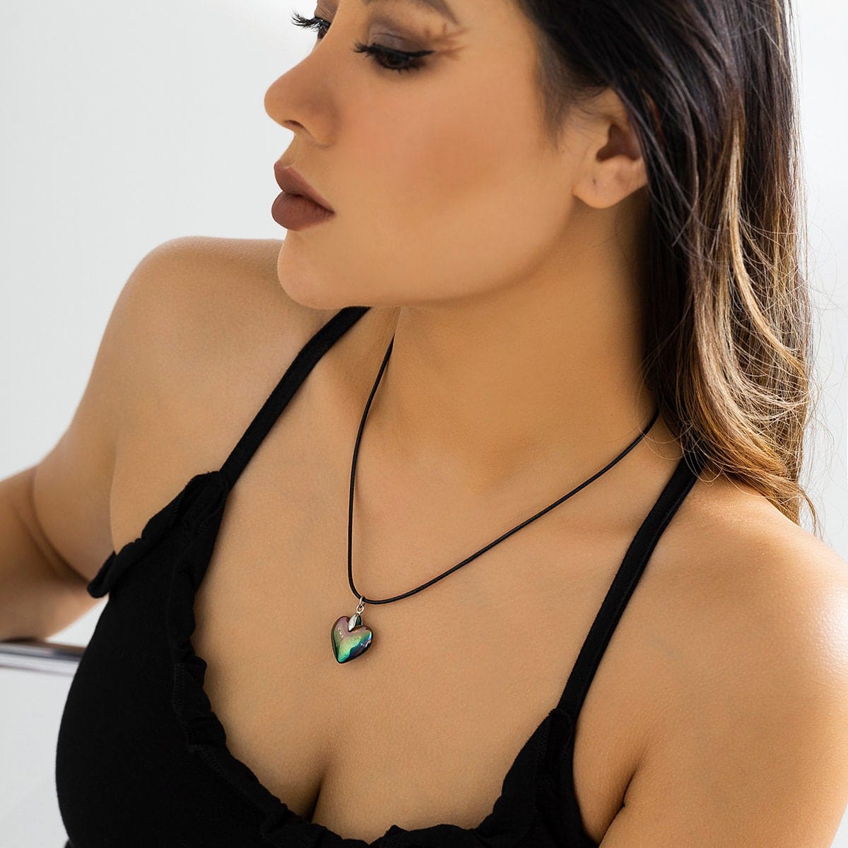 Dainty Colorful Heart Pendant Wax Cord Choker Necklace