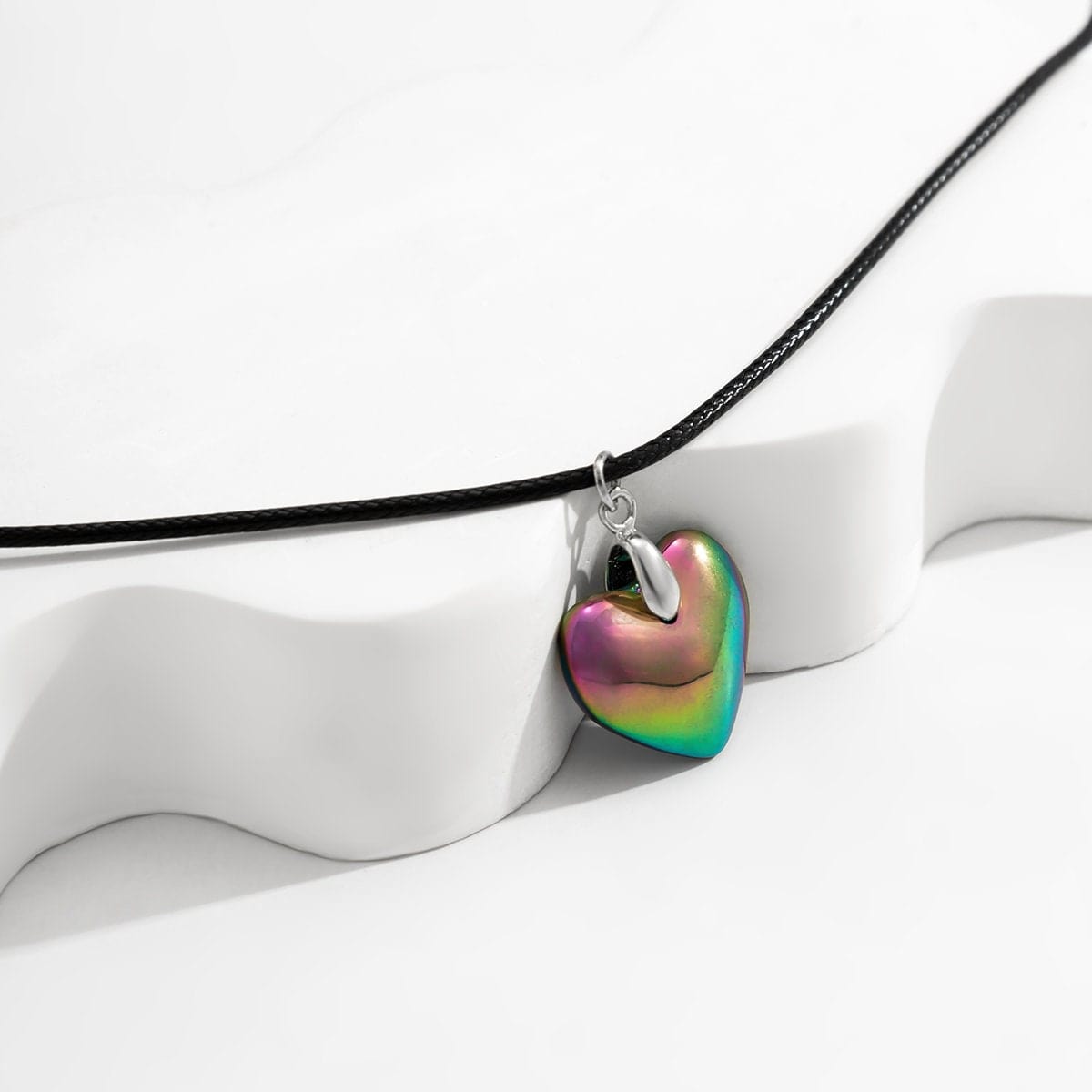 Dainty Colorful Heart Pendant Wax Cord Choker Necklace