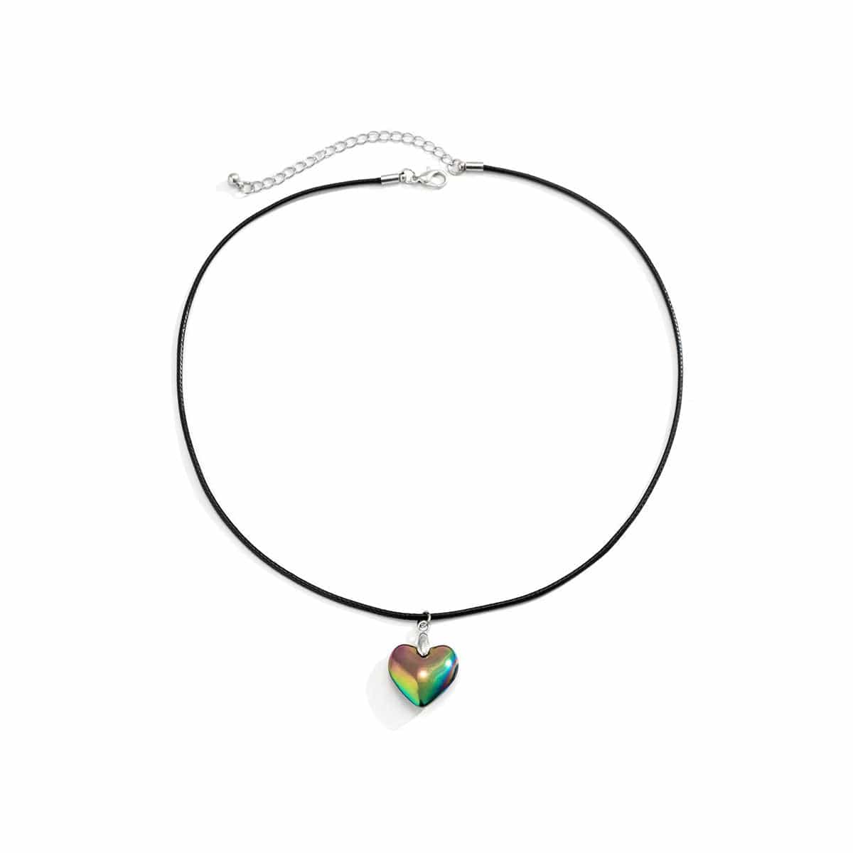 Dainty Colorful Heart Pendant Wax Cord Choker Necklace