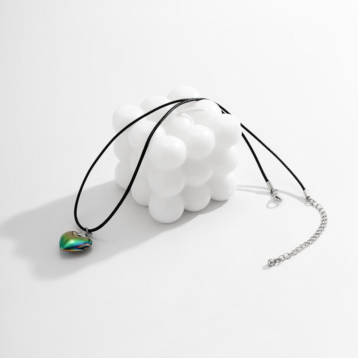 Dainty Colorful Heart Pendant Wax Cord Choker Necklace