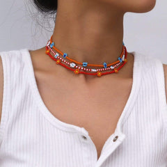 Dainty Colorful Seed Beaded Floral Choker Necklace