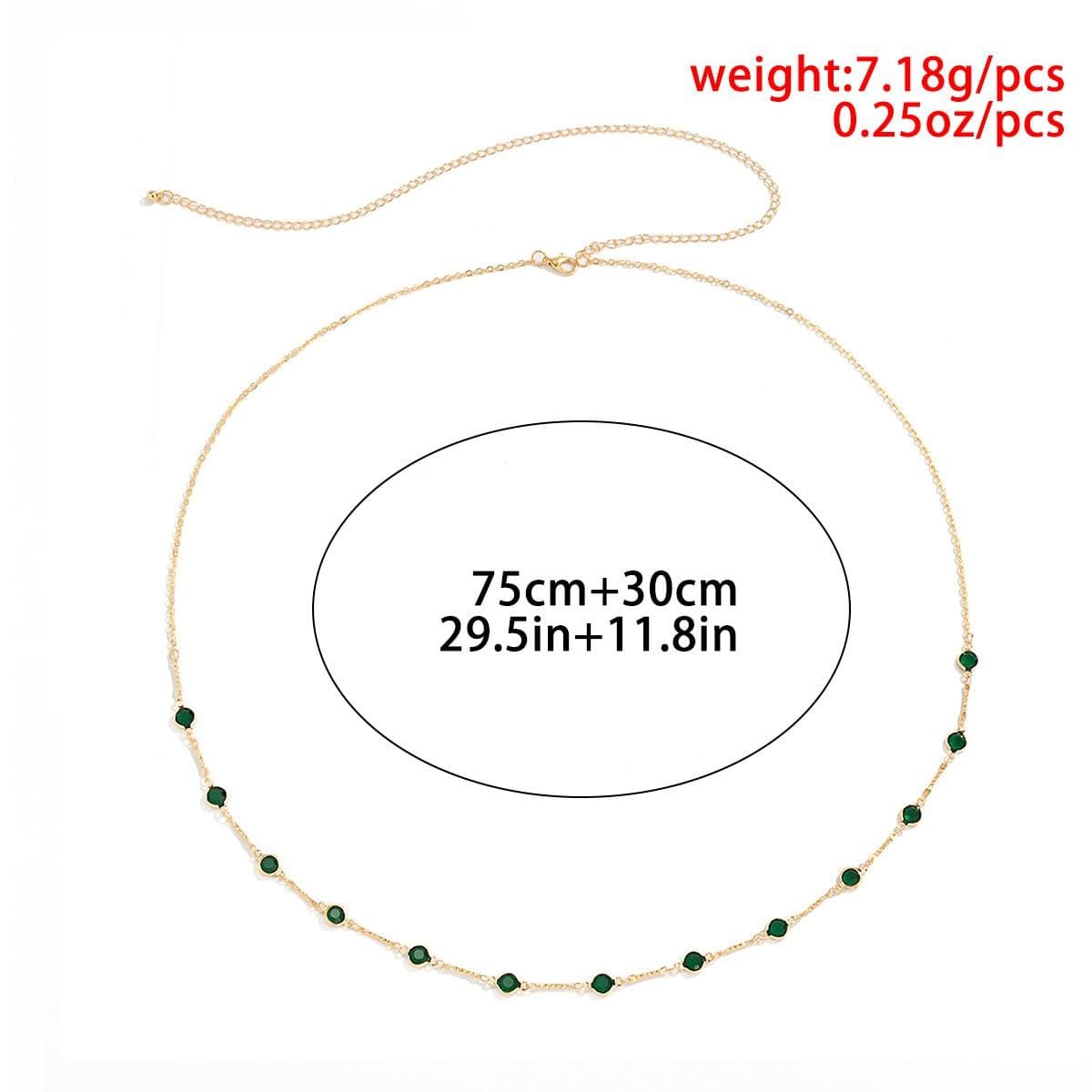 Dainty Crystal Emerald Cable Waist Chain