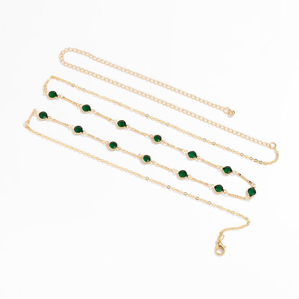 Dainty Crystal Emerald Cable Waist Chain