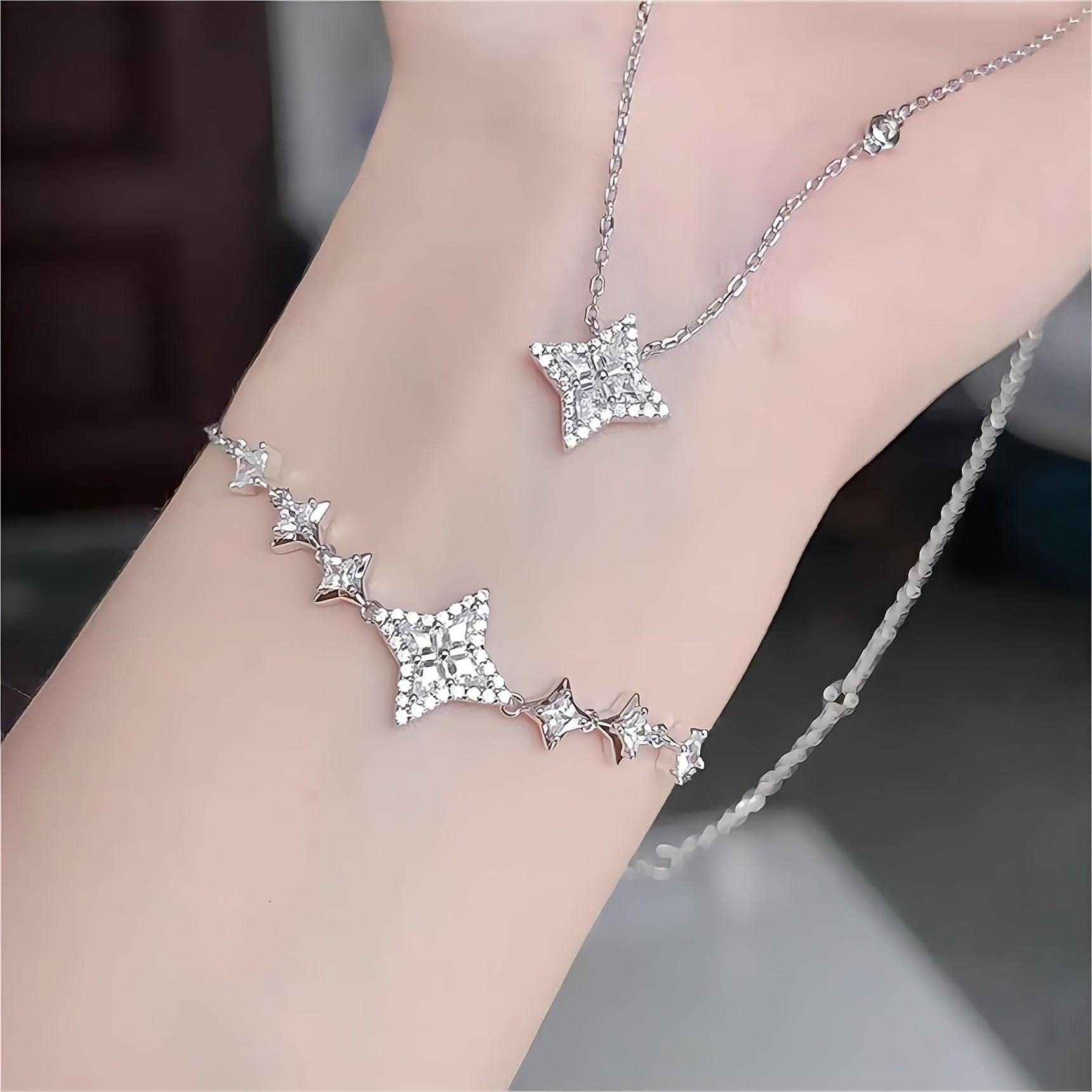 Dainty Crystal Sparkle Necklace Bracelet Set