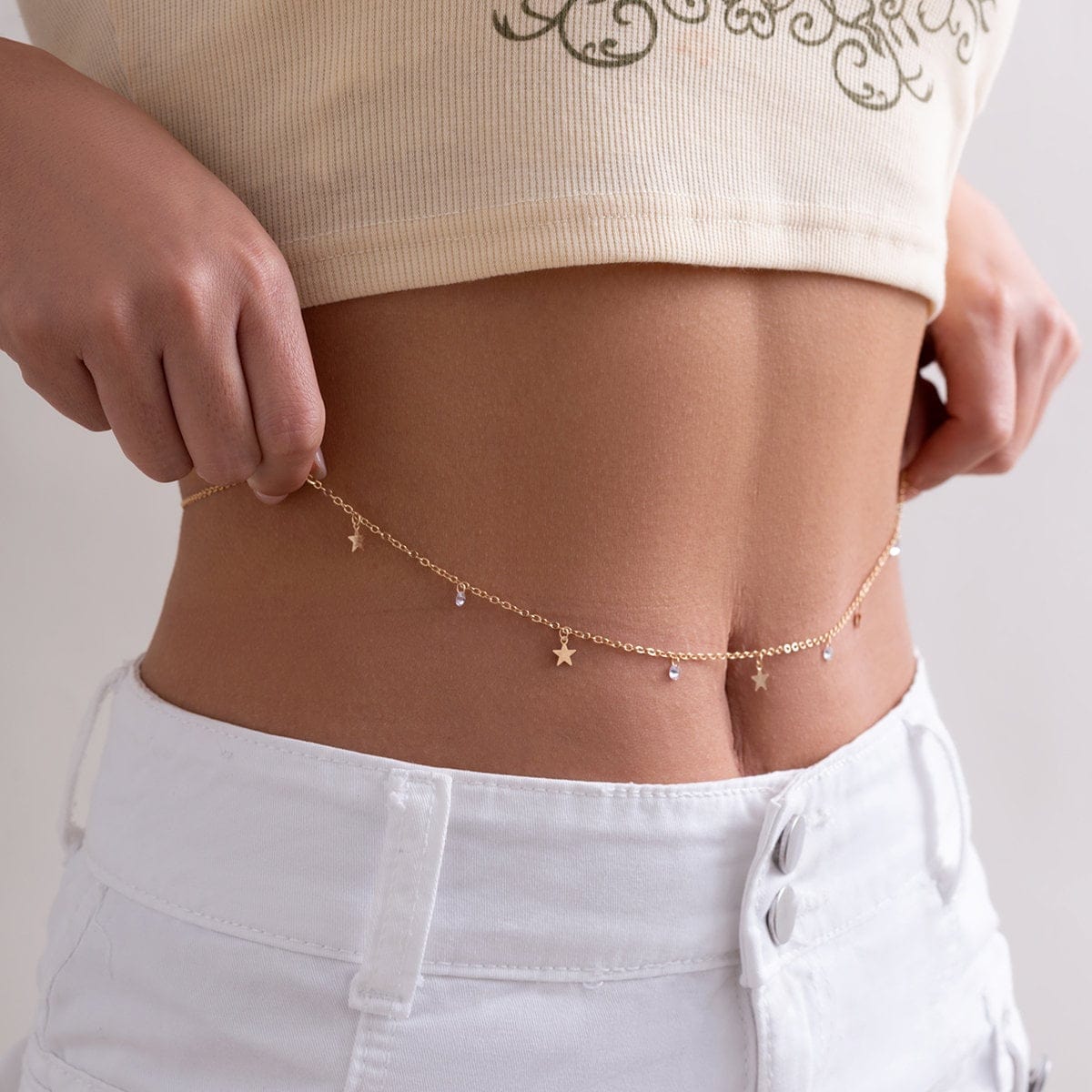 Dainty Crystal Star Tassel Belly Chain