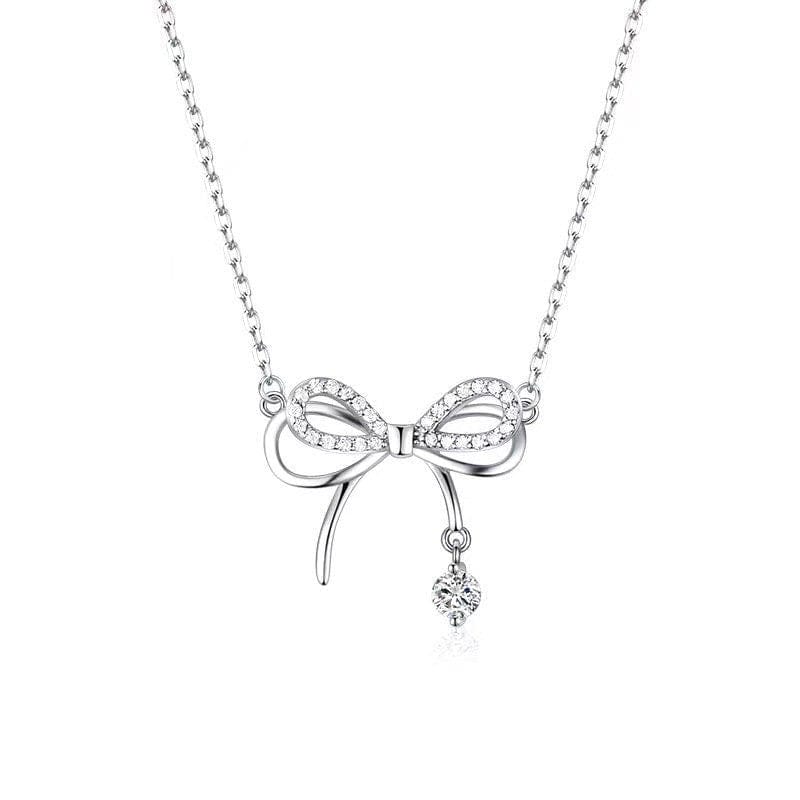 Dainty CZ Inlaid Bowknot Charm Necklace