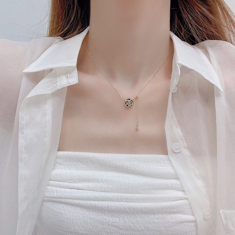 Dainty CZ Inlaid Camellia Cable Chain Necklace