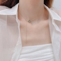 Dainty CZ Inlaid Camellia Cable Chain Necklace