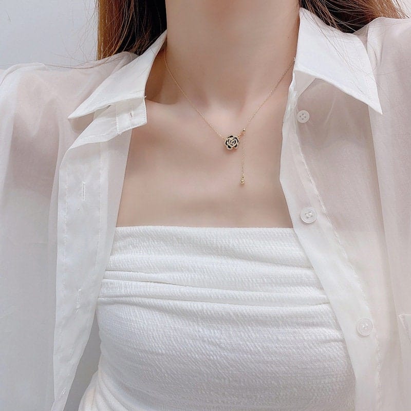 Dainty CZ Inlaid Camellia Cable Chain Necklace