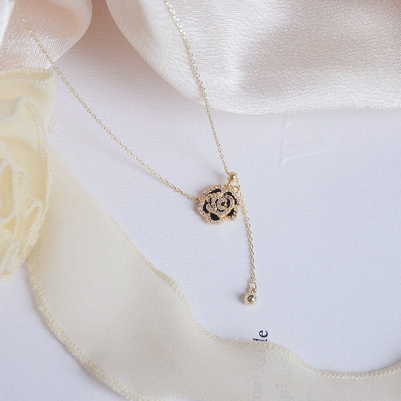 Dainty CZ Inlaid Camellia Cable Chain Necklace