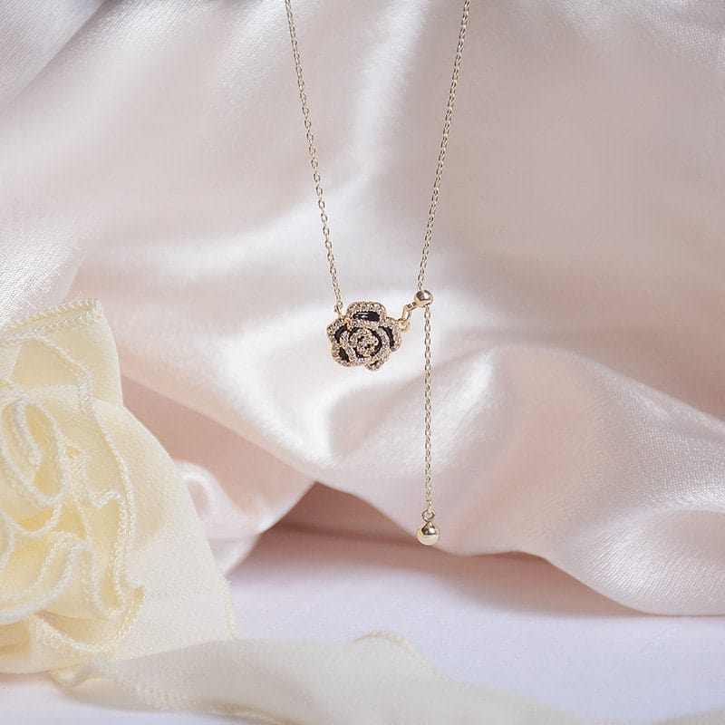 Dainty CZ Inlaid Camellia Cable Chain Necklace