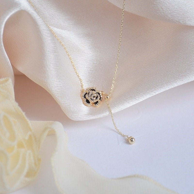 Dainty CZ Inlaid Camellia Cable Chain Necklace