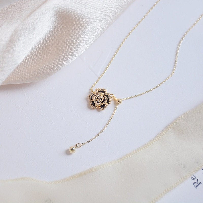 Dainty CZ Inlaid Camellia Cable Chain Necklace