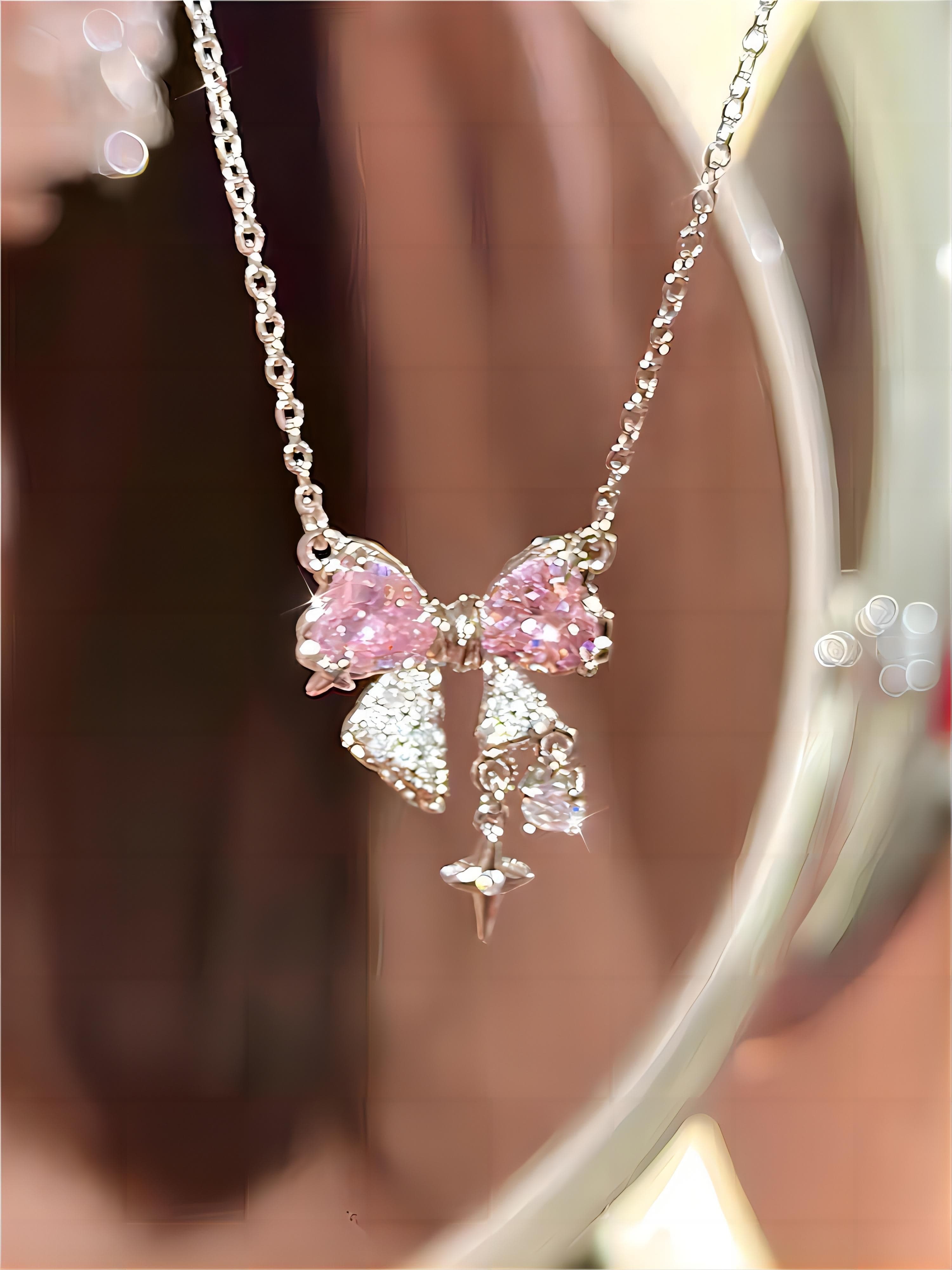 Dainty CZ Inlaid Crystal Bowknot Star Necklace