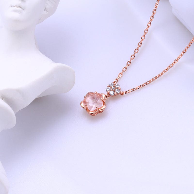 Dainty CZ Inlaid Crystal Cherry Blossom Necklace