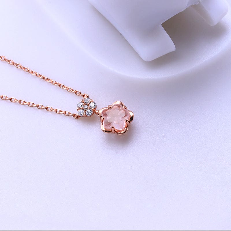 Dainty CZ Inlaid Crystal Cherry Blossom Necklace