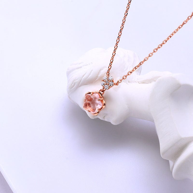 Dainty CZ Inlaid Crystal Cherry Blossom Necklace