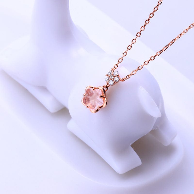 Dainty CZ Inlaid Crystal Cherry Blossom Necklace