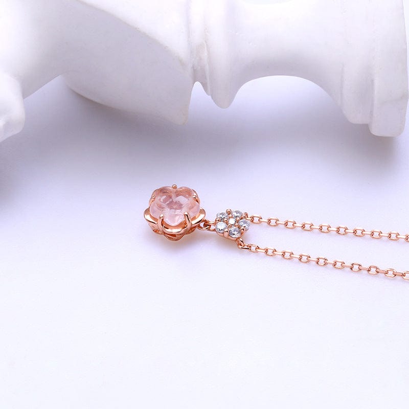 Dainty CZ Inlaid Crystal Cherry Blossom Necklace