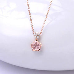 Dainty CZ Inlaid Crystal Cherry Blossom Necklace