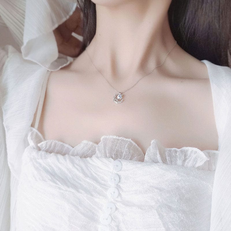 Dainty CZ Inlaid Crystal Moon Necklace